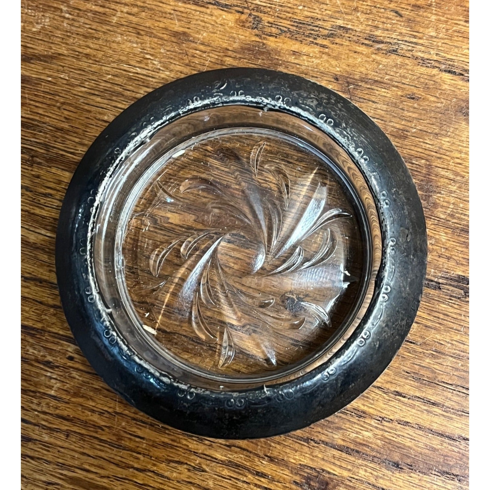 Vintage Amston Laben Glass Crystal Sterling Silver Rimmed Coaster 4"