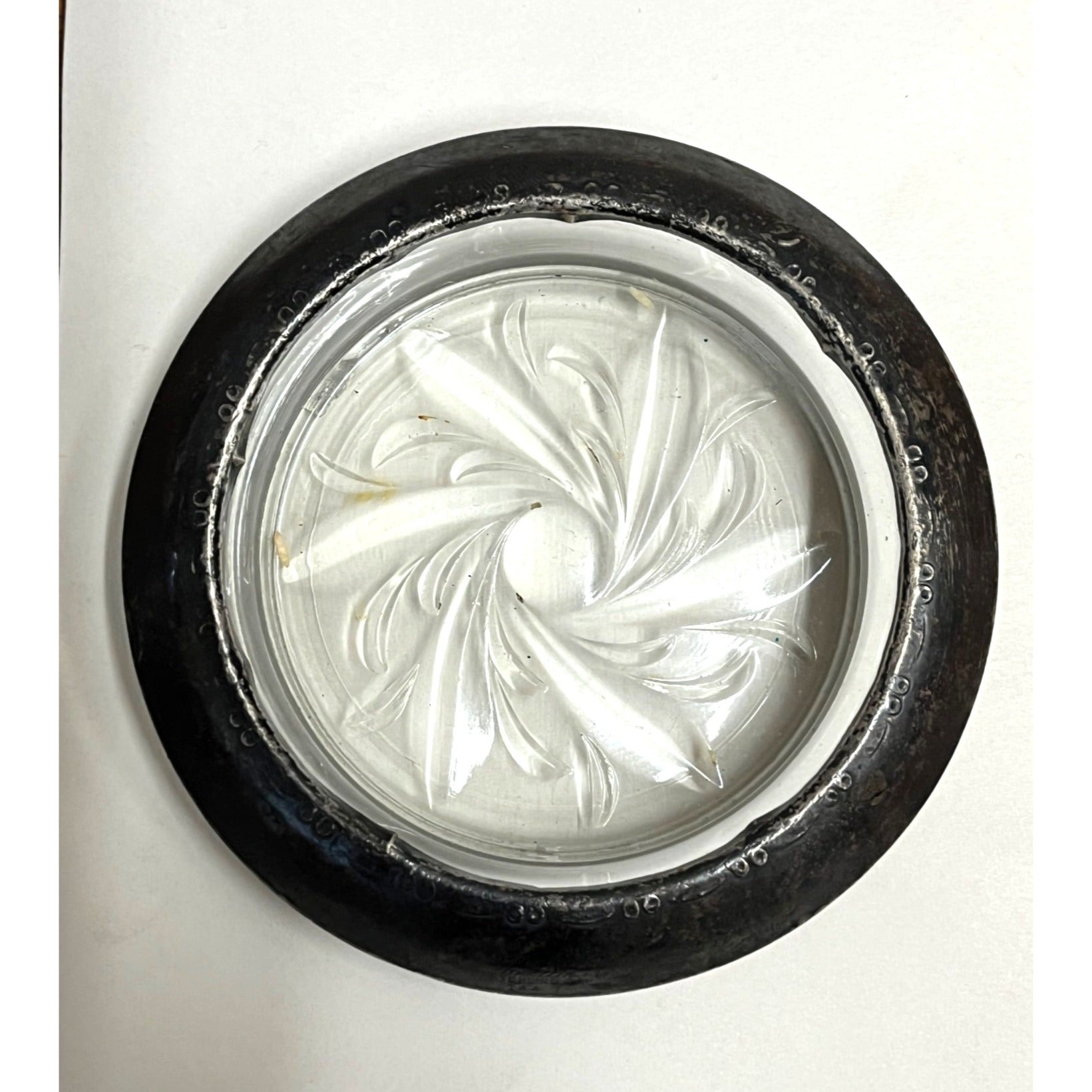 Vintage Amston Laben Glass Crystal Sterling Silver Rimmed Coaster 4"