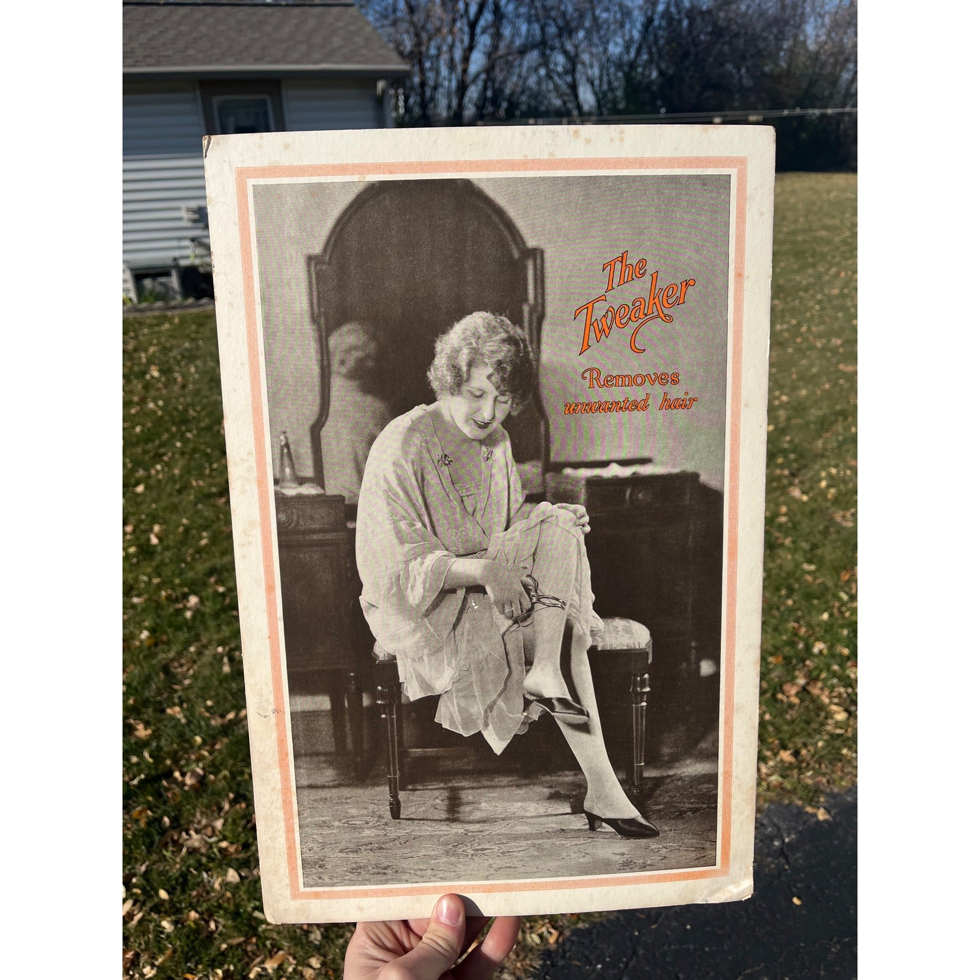 Vintage The Tweaker Ladies Razor Cardboard Advertising Sign Easel Store Display