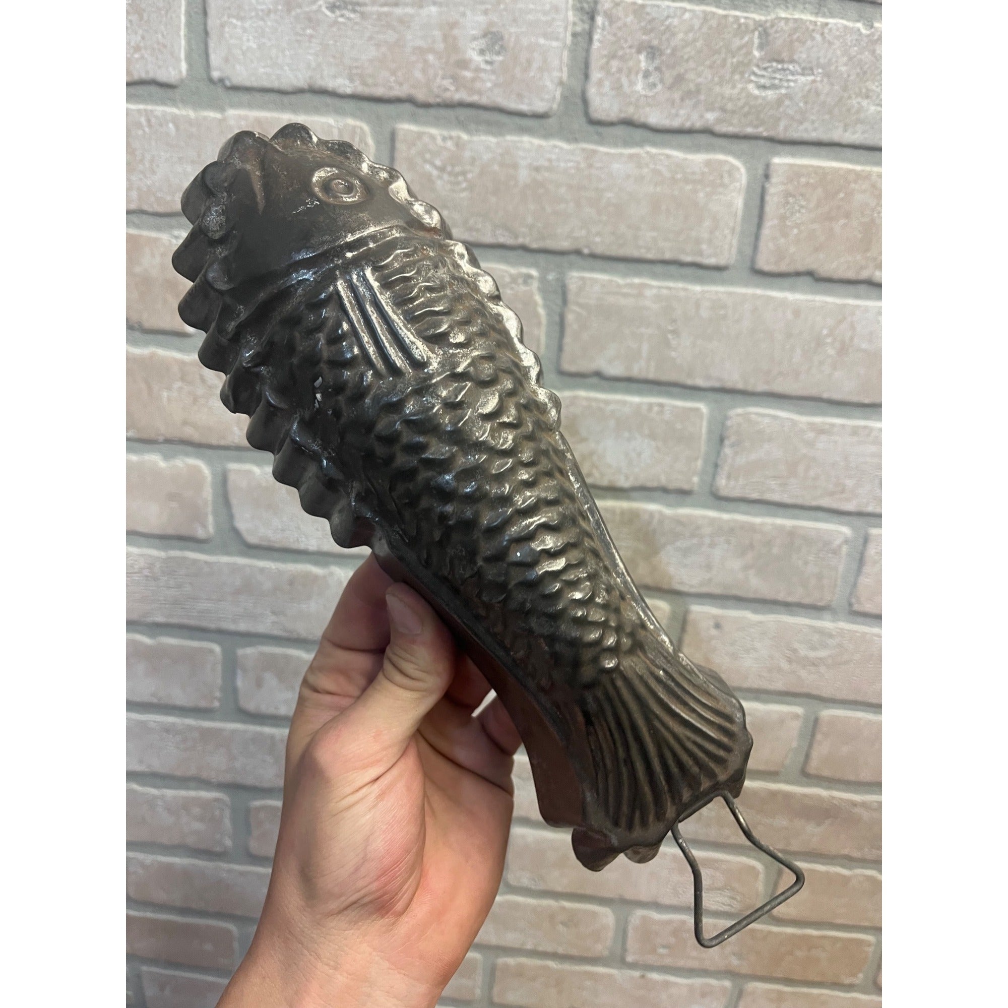 Vintage Tin Fish Mold Primitive Kitchen Decor 1940s Farmhouse