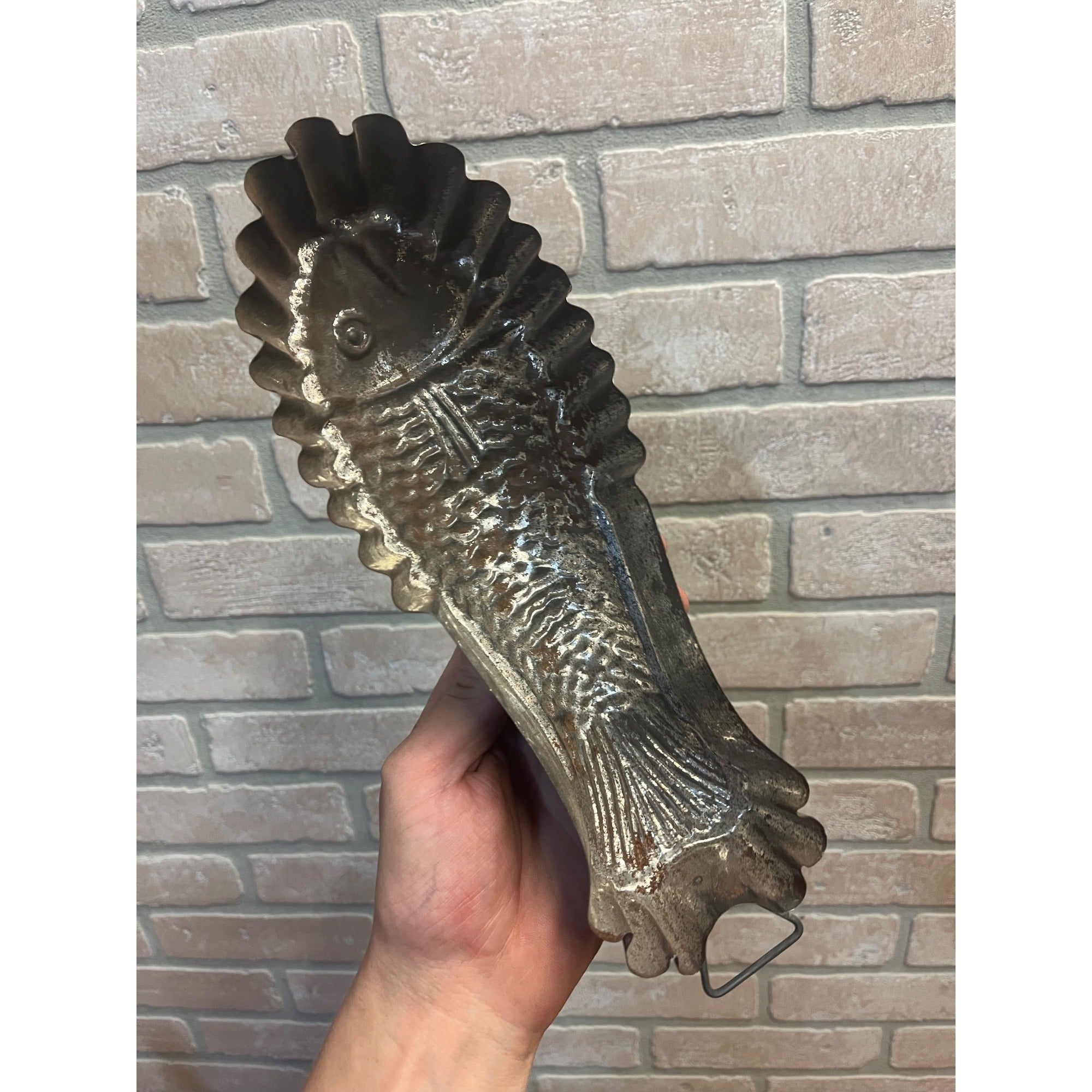 Vintage Tin Fish Mold Primitive Kitchen Decor 1940s Farmhouse