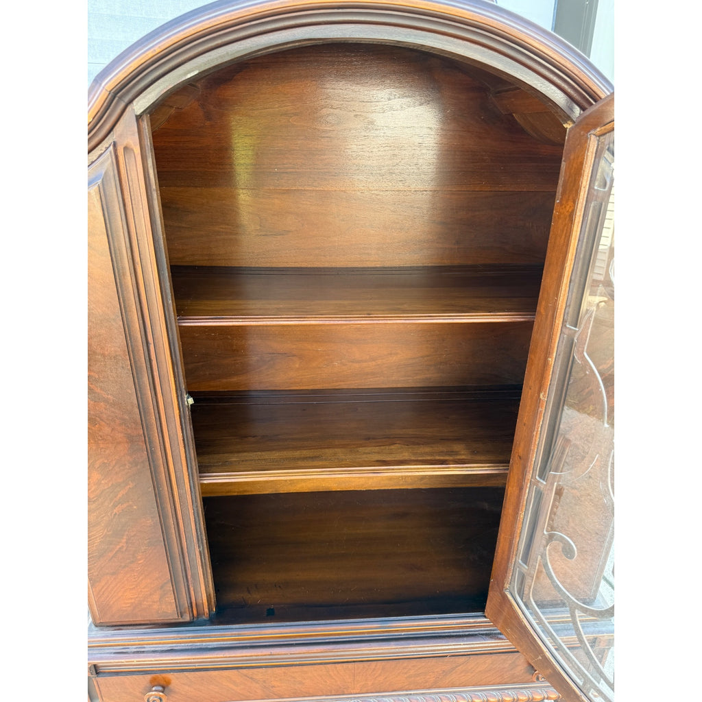 Vintage 1930s Art Deco Kitchen Curio China Cabinet Hutch Jacobean Tudor Antique Glass Display