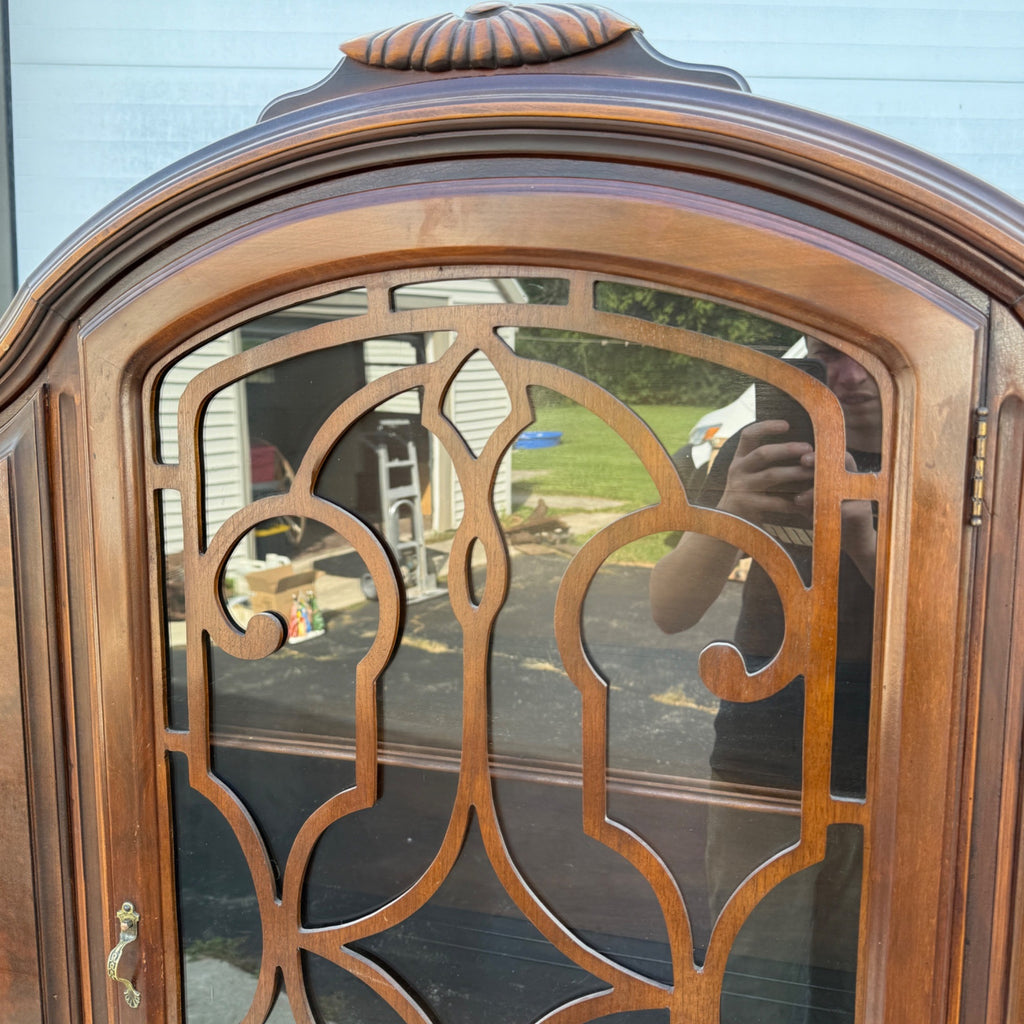 Vintage 1930s Art Deco Kitchen Curio China Cabinet Hutch Jacobean Tudor Antique Glass Display