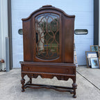 Vintage 1930s Art Deco Kitchen Curio China Cabinet Hutch Jacobean Tudor Antique Glass Display