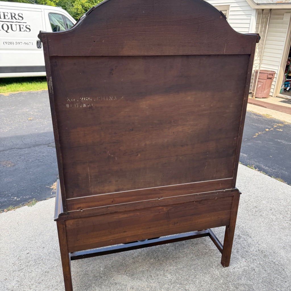 Vintage 1930s Art Deco Kitchen Curio China Cabinet Hutch Jacobean Tudor Antique Glass Display