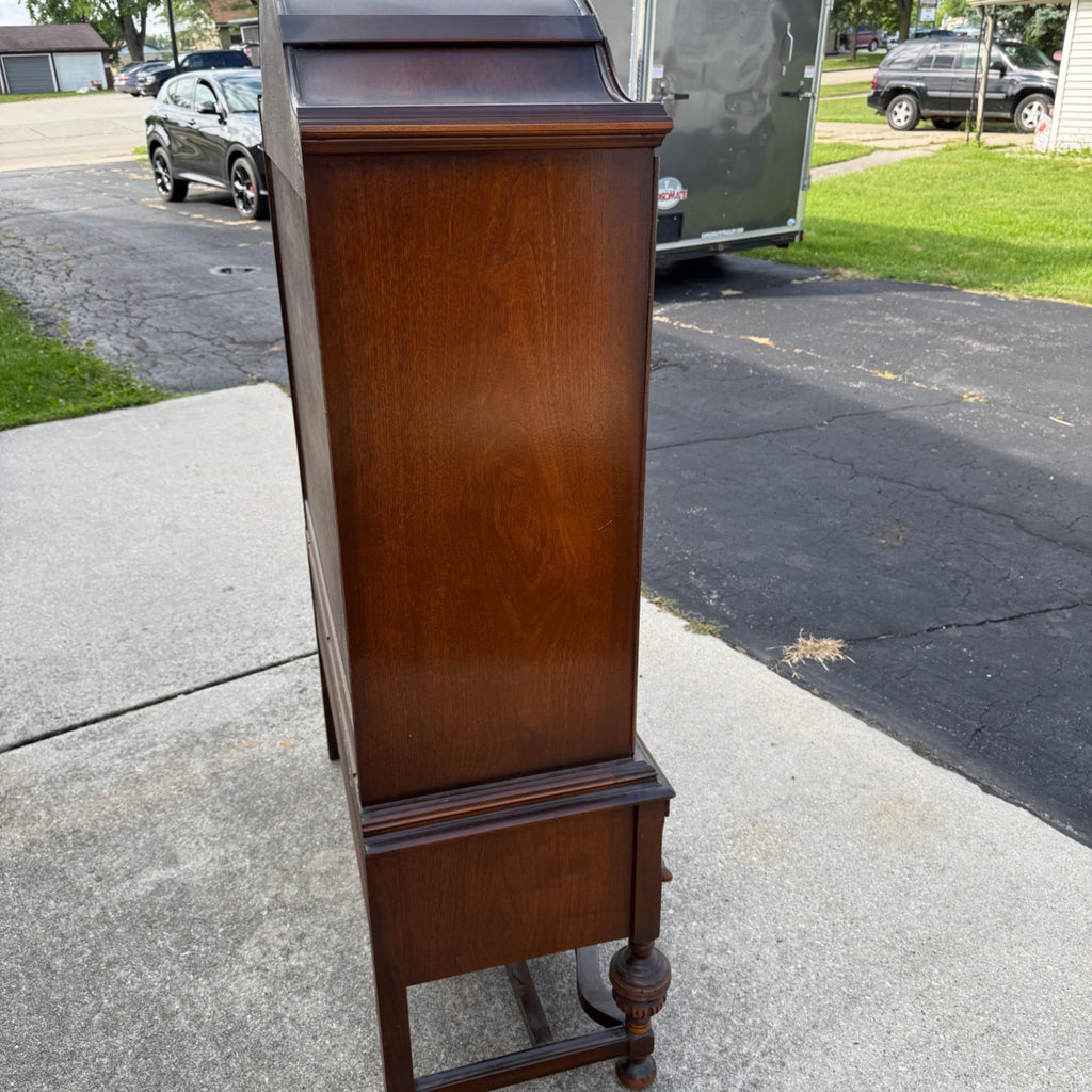 Vintage 1930s Art Deco Kitchen Curio China Cabinet Hutch Jacobean Tudor Antique Glass Display
