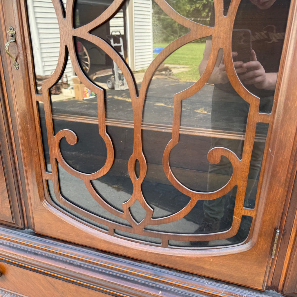 Vintage 1930s Art Deco Kitchen Curio China Cabinet Hutch Jacobean Tudor Antique Glass Display