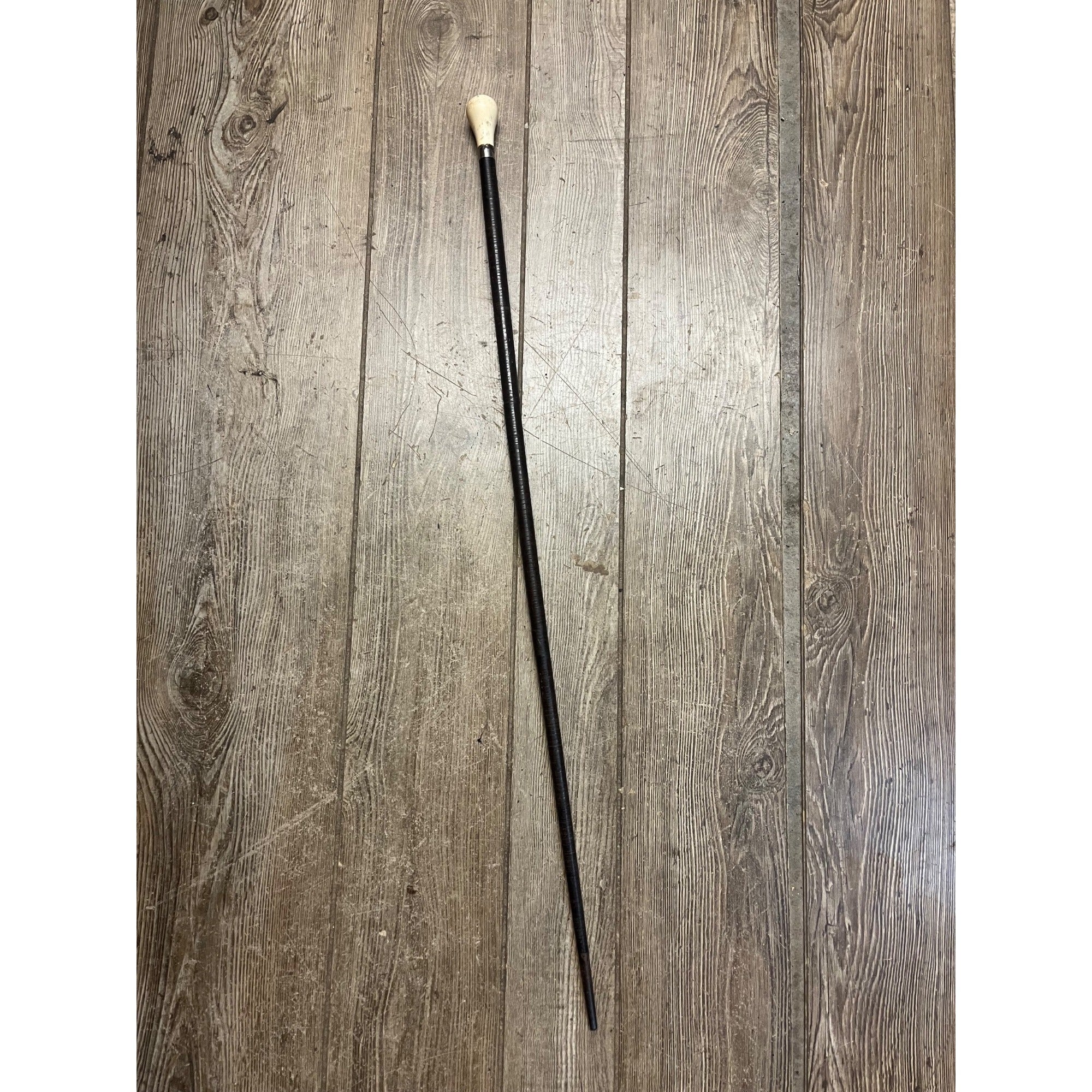 Antique 19th c. Stacked Leather Ring Walking Cane Swagger Stick 34" -  1890s
