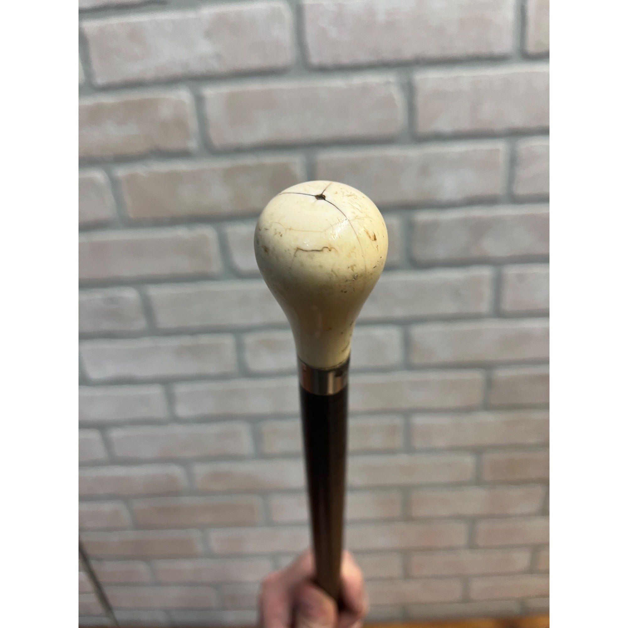 Antique 19th c. Stacked Leather Ring Walking Cane Swagger Stick 34" -  1890s