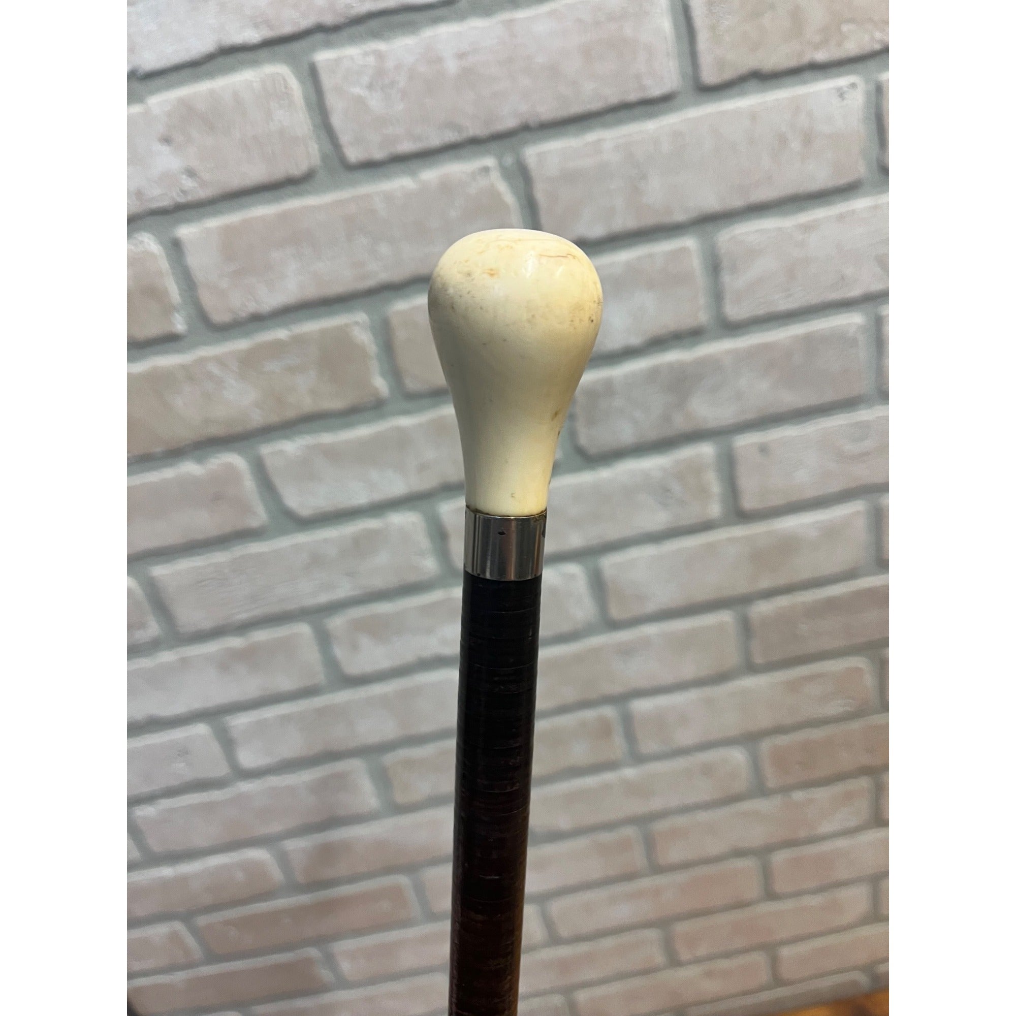 Antique 19th c. Stacked Leather Ring Walking Cane Swagger Stick 34" -  1890s