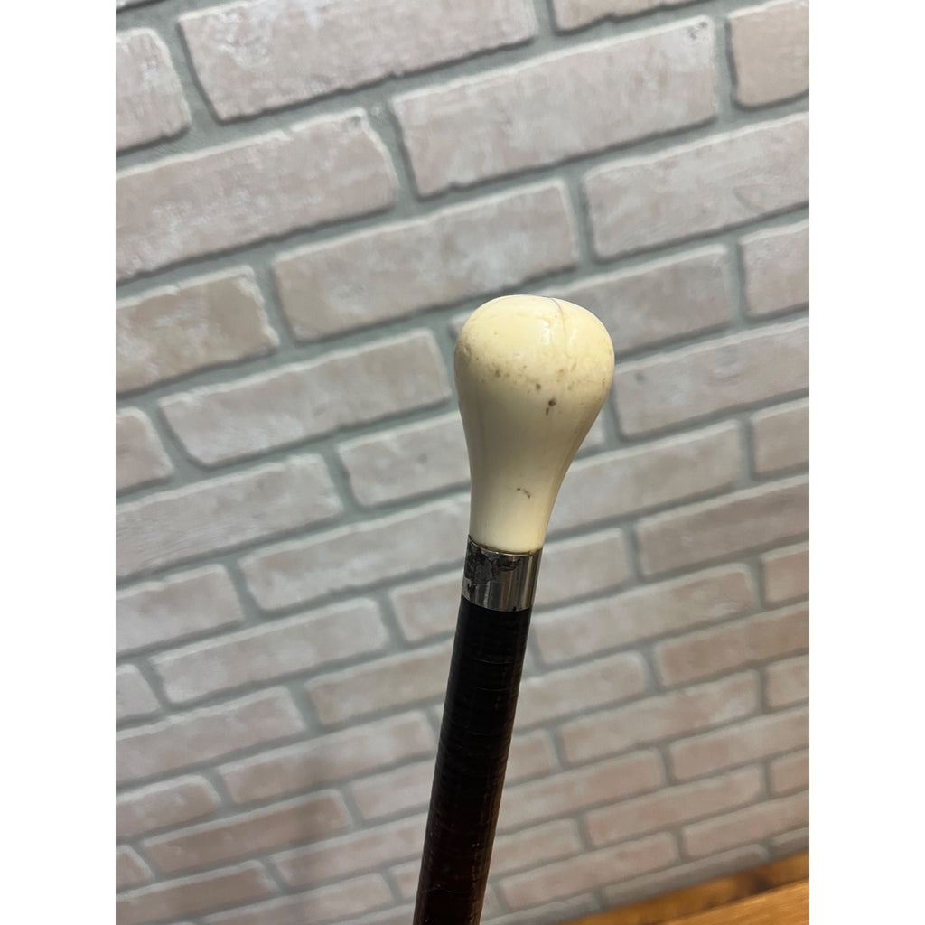 Antique 19th c. Stacked Leather Ring Walking Cane Swagger Stick 34" -  1890s