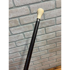 Antique 19th c. Stacked Leather Ring Walking Cane Swagger Stick 34" -  1890s