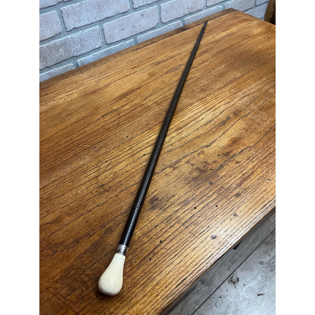 Antique 19th c. Stacked Leather Ring Walking Cane Swagger Stick 34" -  1890s