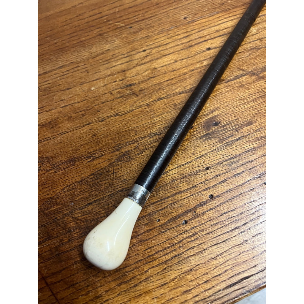 Antique 19th c. Stacked Leather Ring Walking Cane Swagger Stick 34" -  1890s