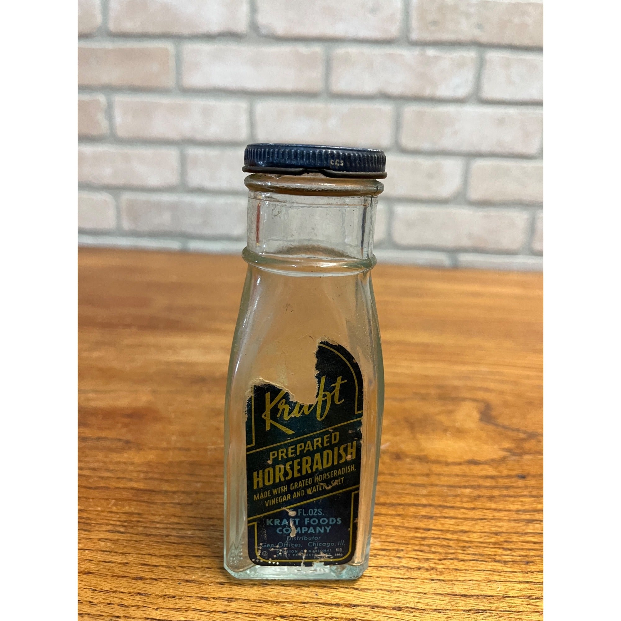 Vintage 1940s Kraft Foods Horseradish Glass Jar Advertising Tin Lid