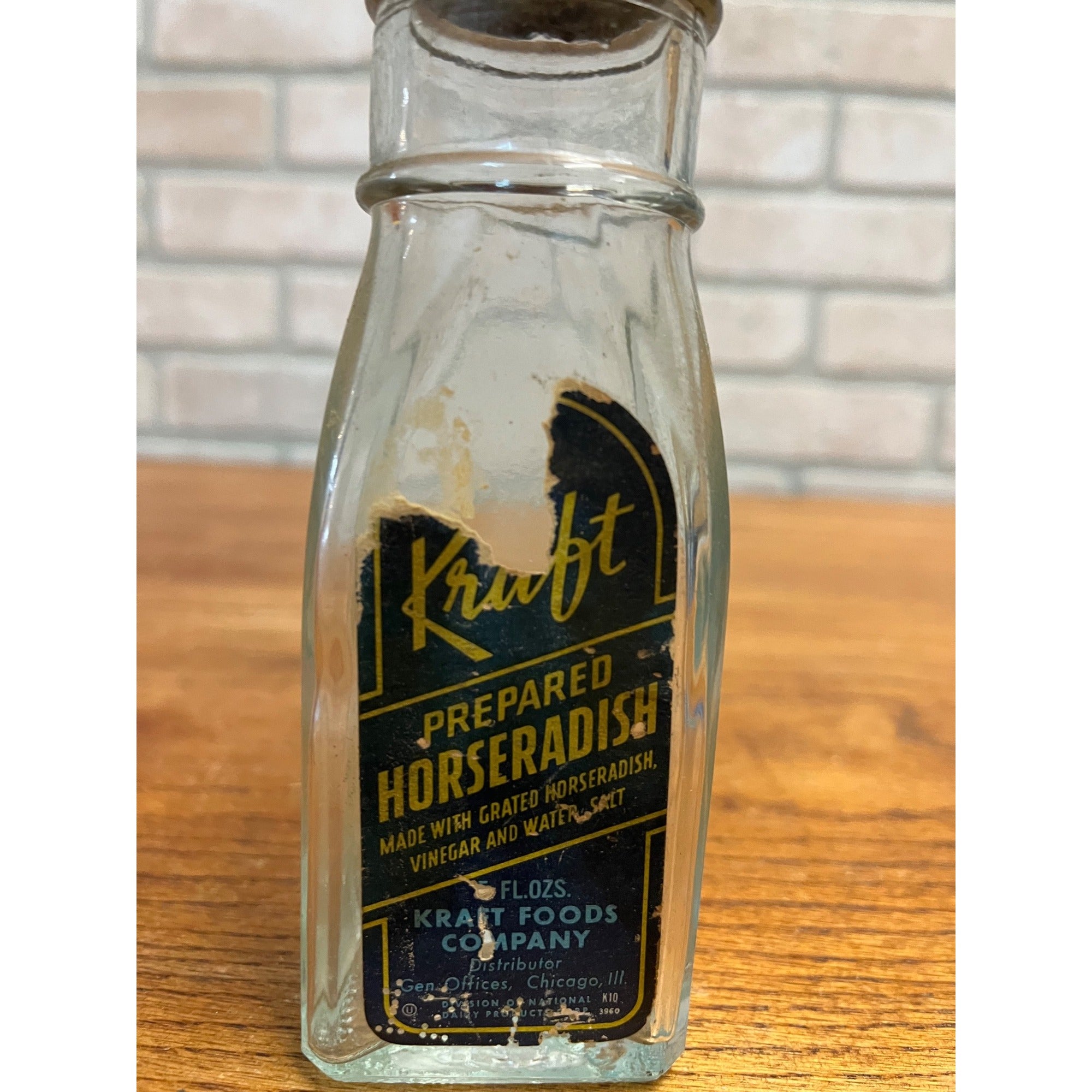 Vintage 1940s Kraft Foods Horseradish Glass Jar Advertising Tin Lid