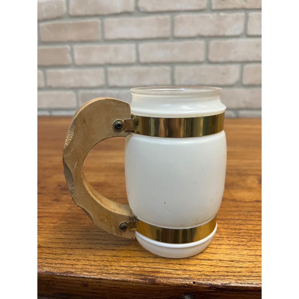 Vintage 1960s Miller High Life Beer Glass Mug Wood Handle Siesta Ware Stein