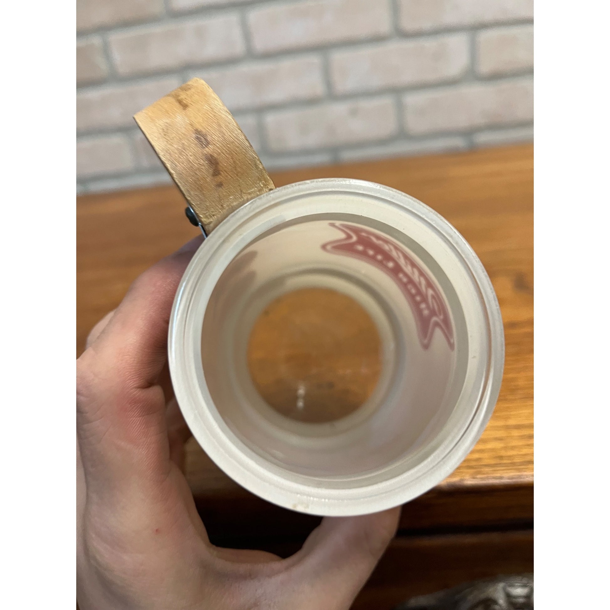 Vintage 1960s Miller High Life Beer Glass Mug Wood Handle Siesta Ware Stein