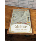 Vintage Weber Waukesha Beer Mirror Advertising Bar Sign Thermometer Weather Gauge