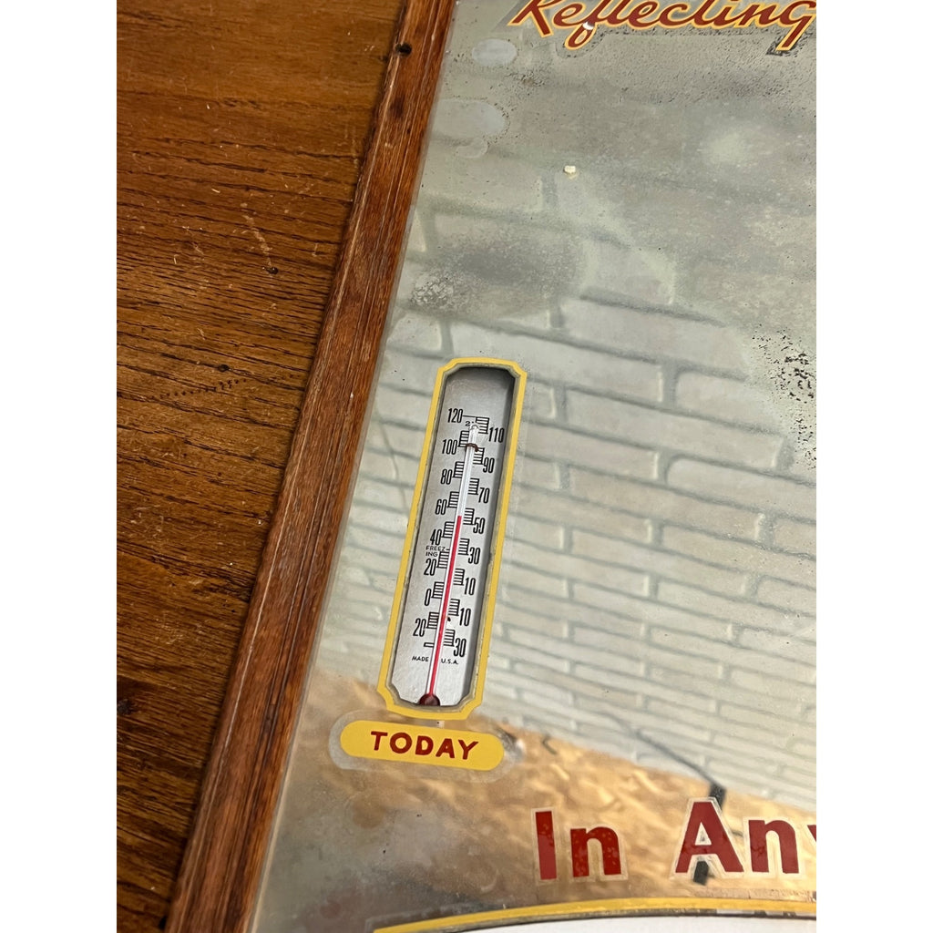 Vintage Weber Waukesha Beer Mirror Advertising Bar Sign Thermometer Weather Gauge