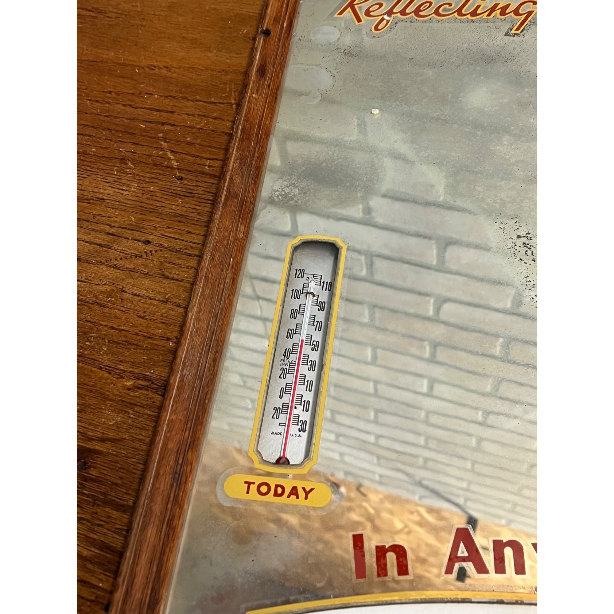 Vintage Weber Waukesha Beer Mirror Advertising Bar Sign Thermometer Weather Gauge
