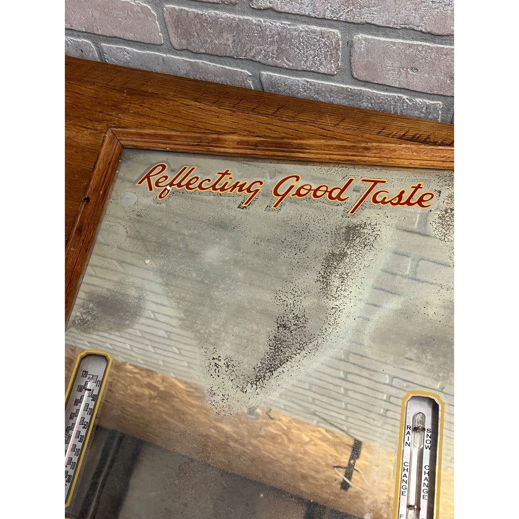 Vintage Weber Waukesha Beer Mirror Advertising Bar Sign Thermometer Weather Gauge