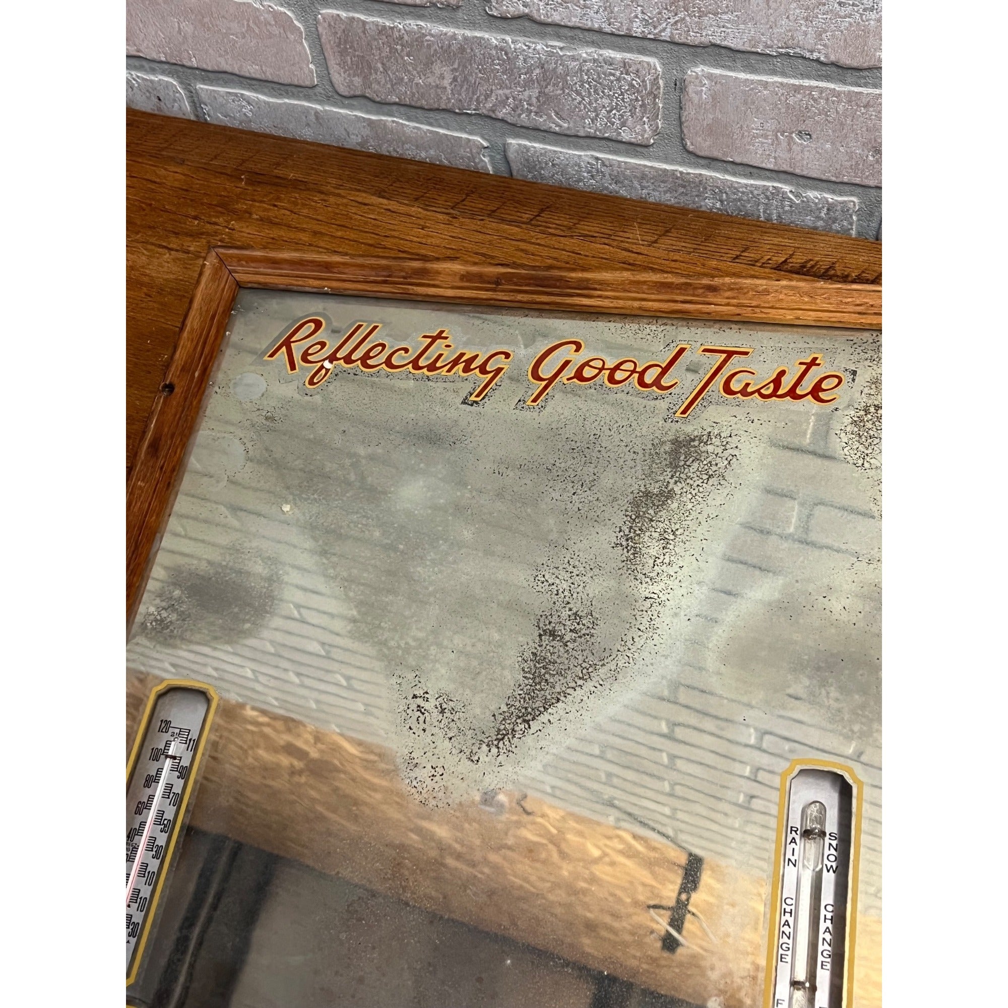 Vintage Weber Waukesha Beer Mirror Advertising Bar Sign Thermometer Weather Gauge