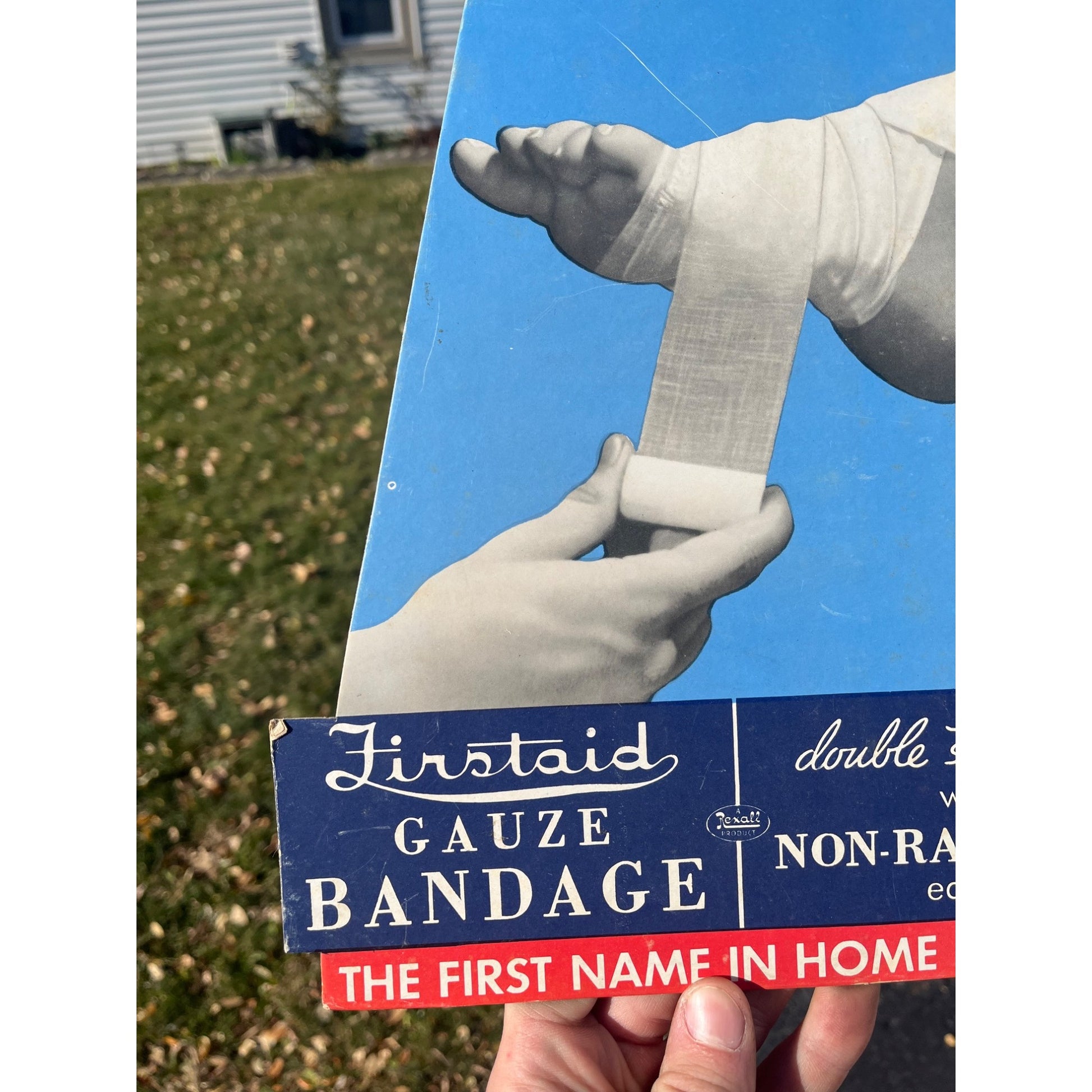 Vintage FirstAid Medical Bandage Cardboard Advertising Easel Sign Store Display