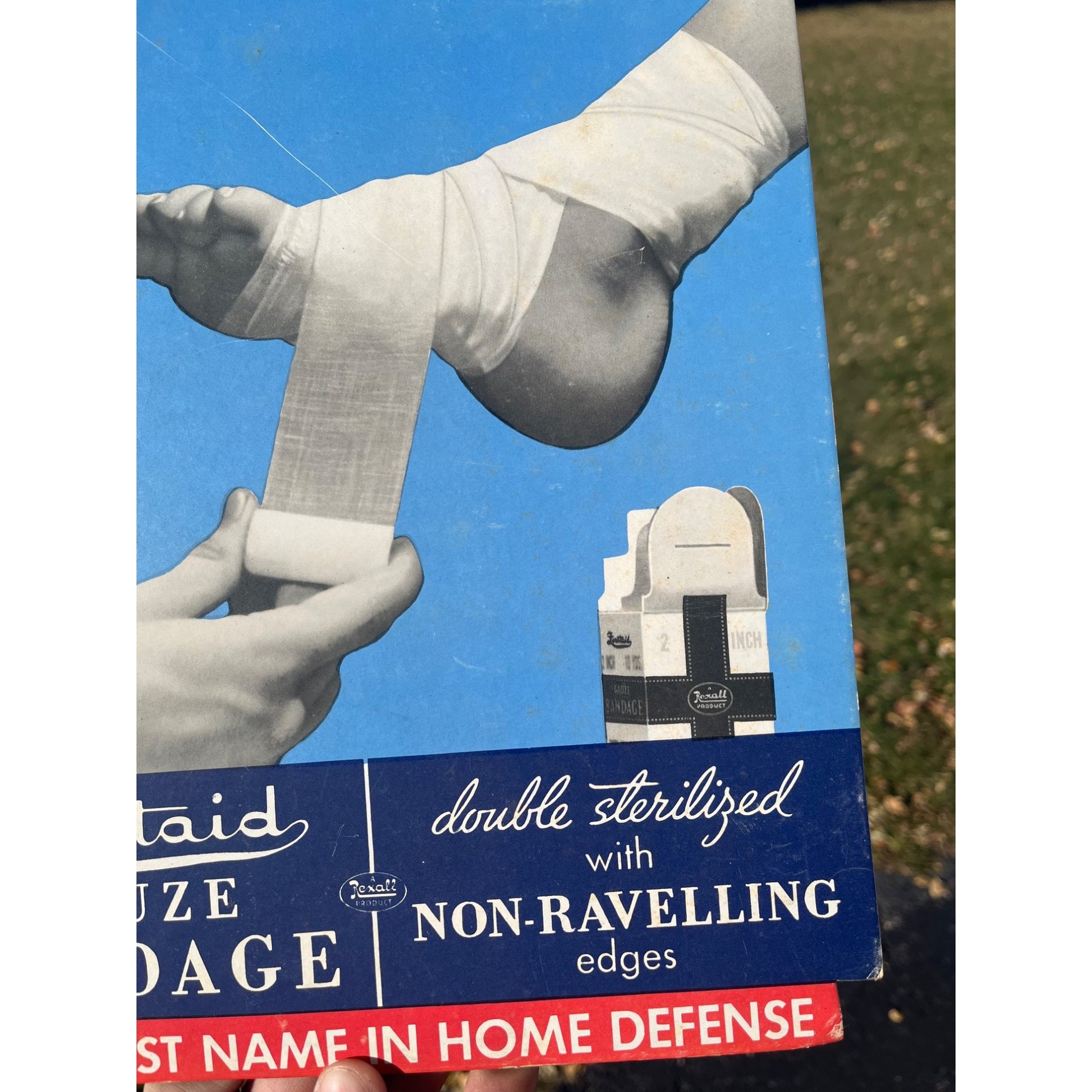 Vintage FirstAid Medical Bandage Cardboard Advertising Easel Sign Store Display