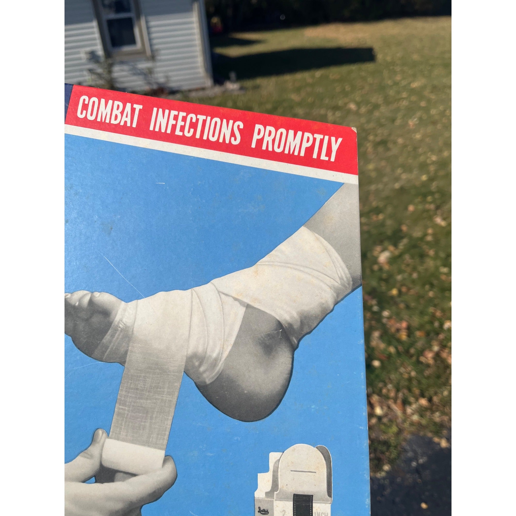 Vintage FirstAid Medical Bandage Cardboard Advertising Easel Sign Store Display