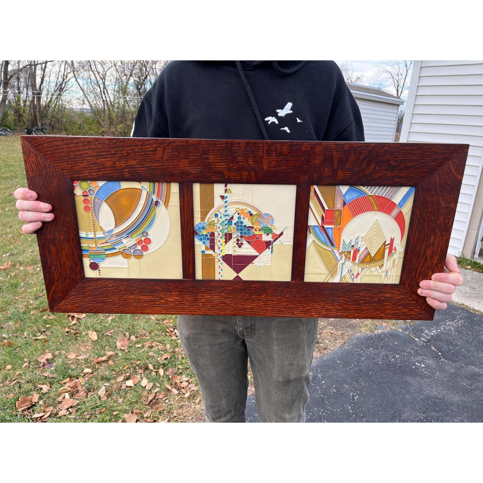 Vintage Frank Lloyd Wright Foundation Motawi Tiles Quartersawn Oak Framed Art