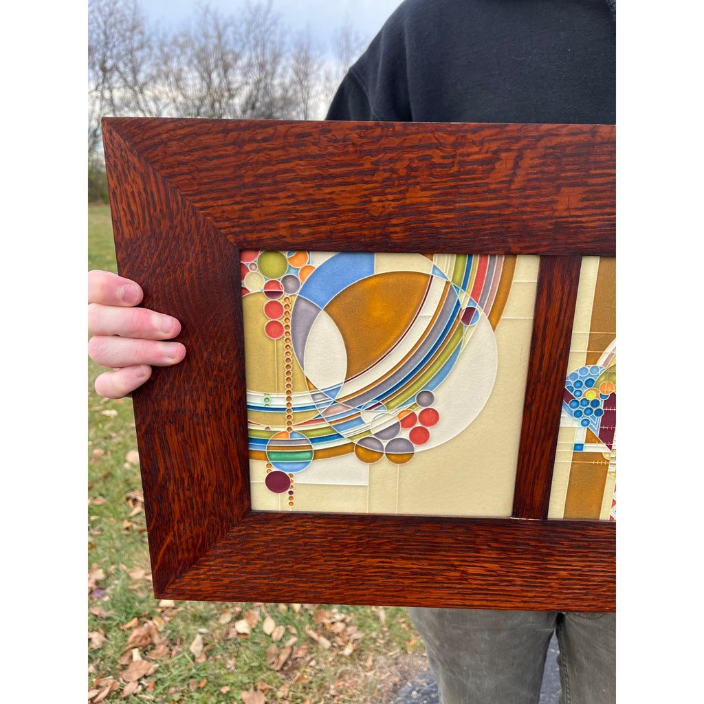 Vintage Frank Lloyd Wright Foundation Motawi Tiles Quartersawn Oak Framed Art