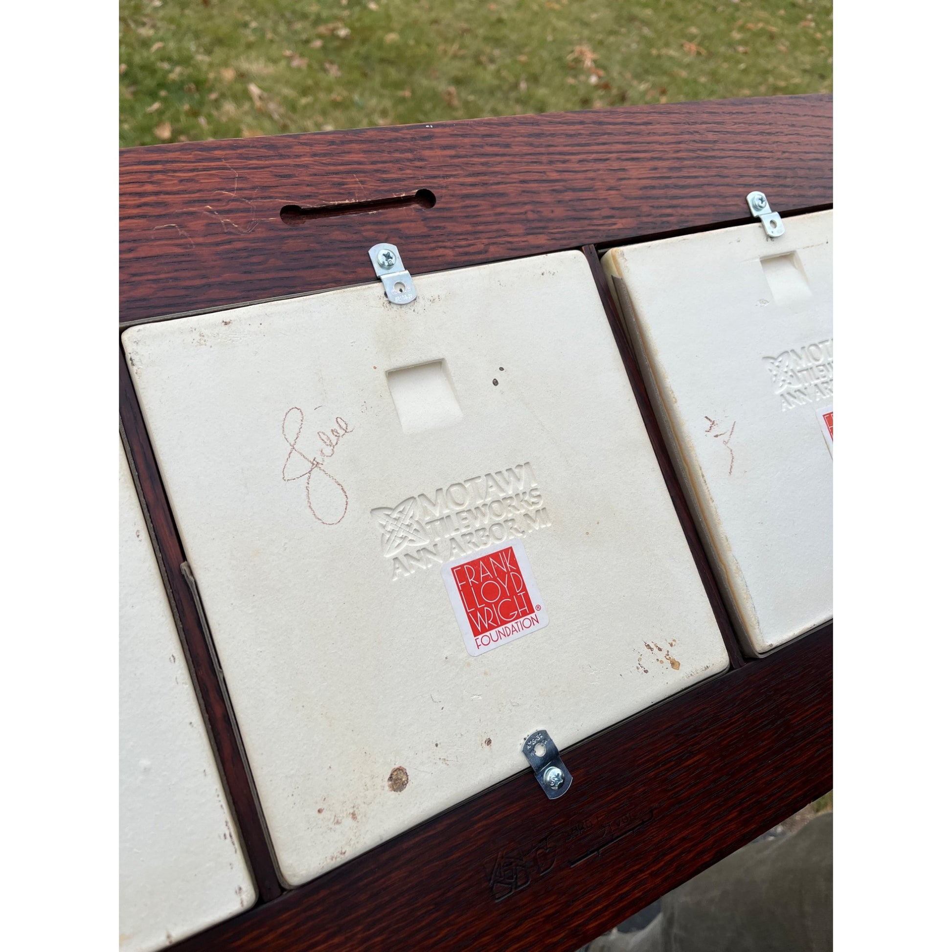 Vintage Frank Lloyd Wright Foundation Motawi Tiles Quartersawn Oak Framed Art