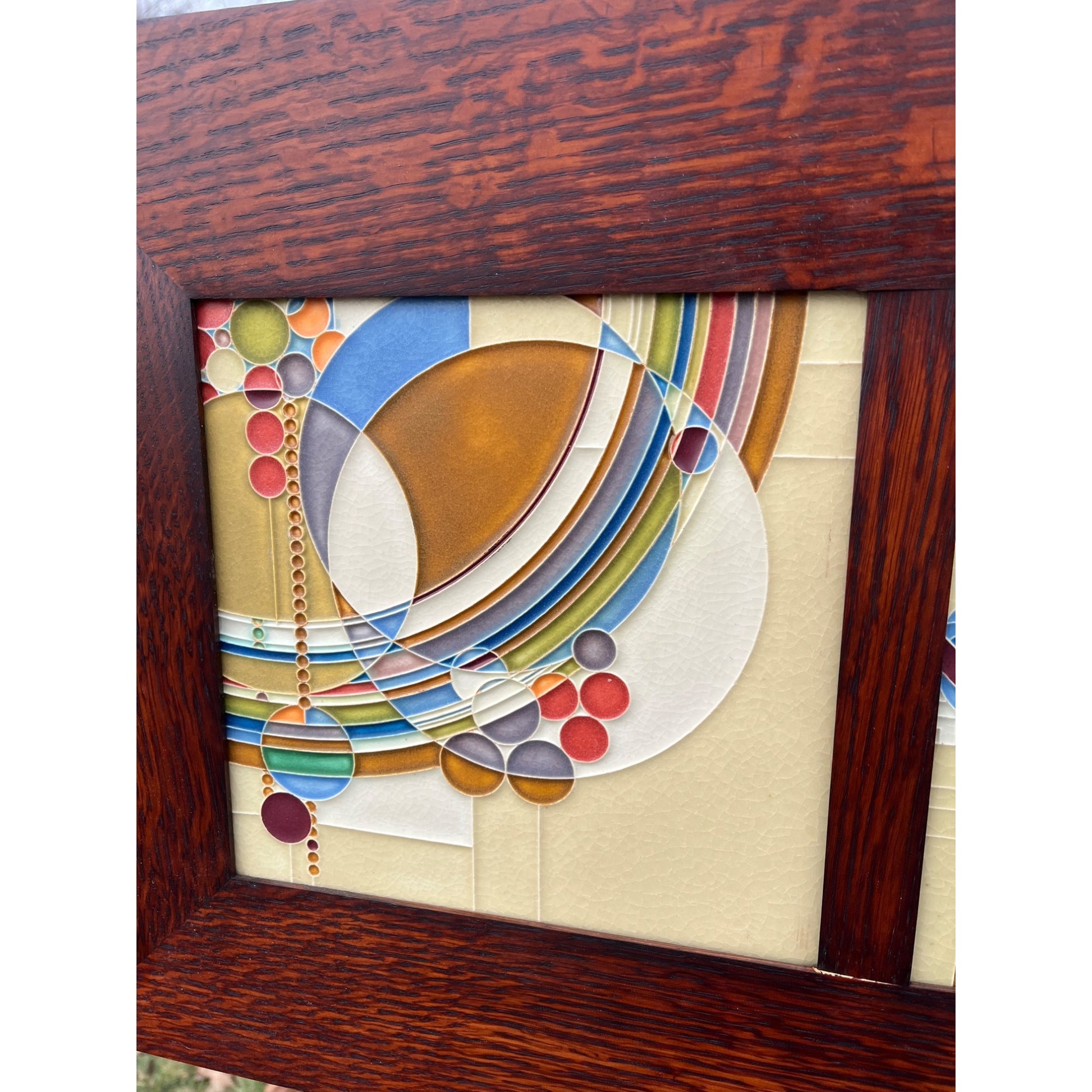 Vintage Frank Lloyd Wright Foundation Motawi Tiles Quartersawn Oak Framed Art