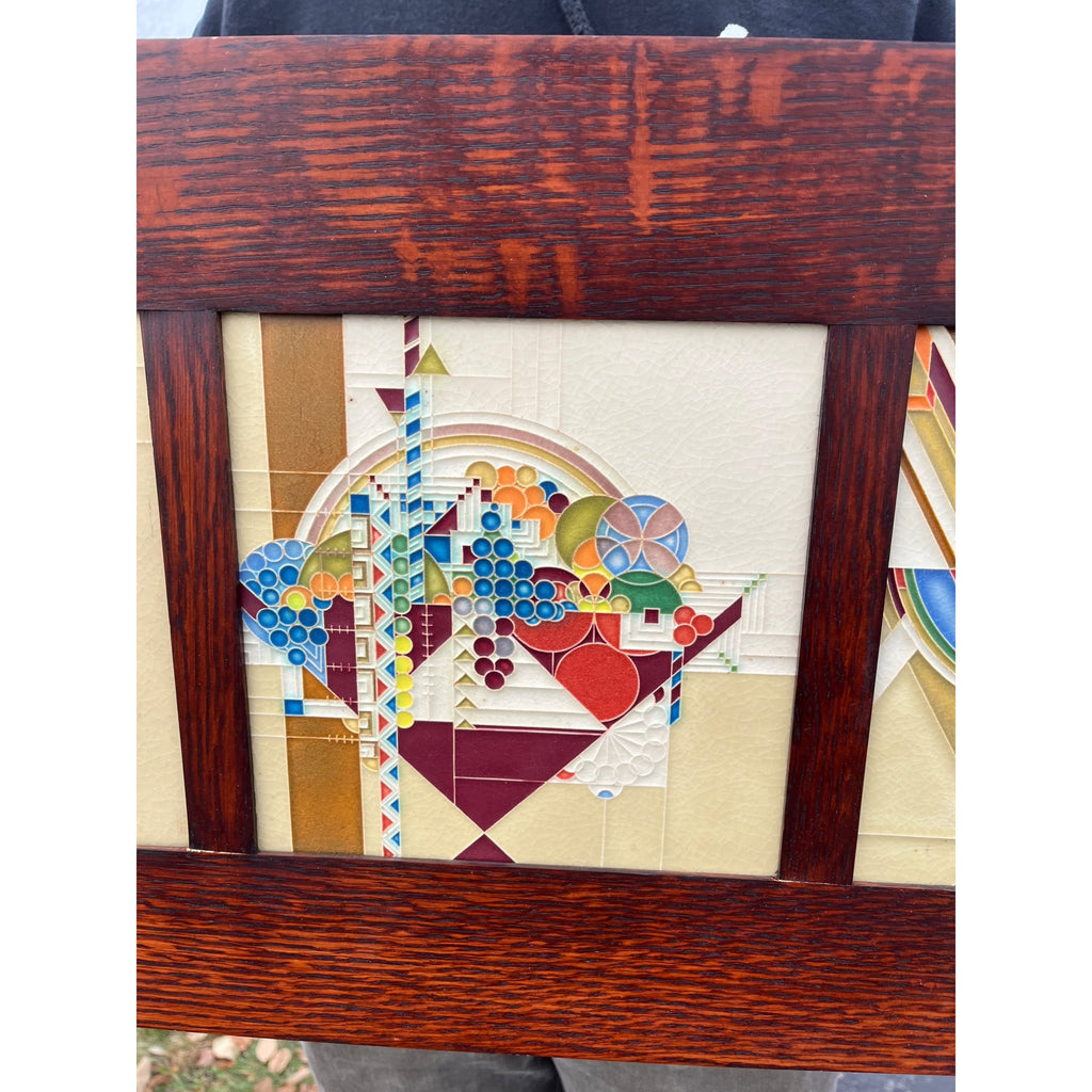 Vintage Frank Lloyd Wright Foundation Motawi Tiles Quartersawn Oak Framed Art