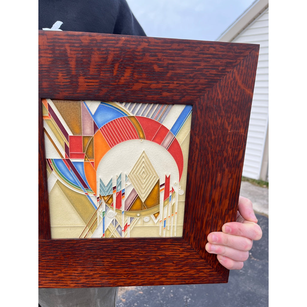 Vintage Frank Lloyd Wright Foundation Motawi Tiles Quartersawn Oak Framed Art