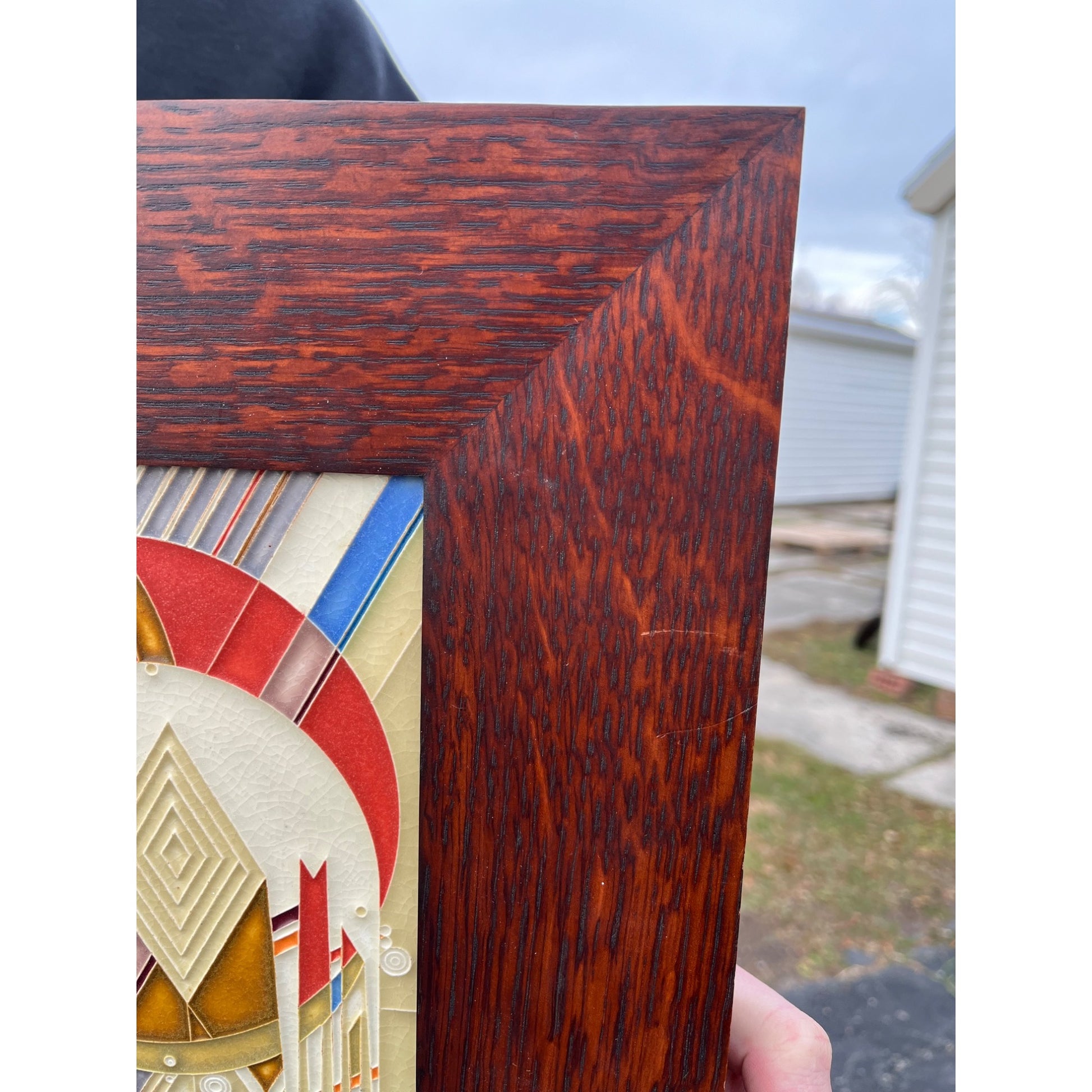 Vintage Frank Lloyd Wright Foundation Motawi Tiles Quartersawn Oak Framed Art