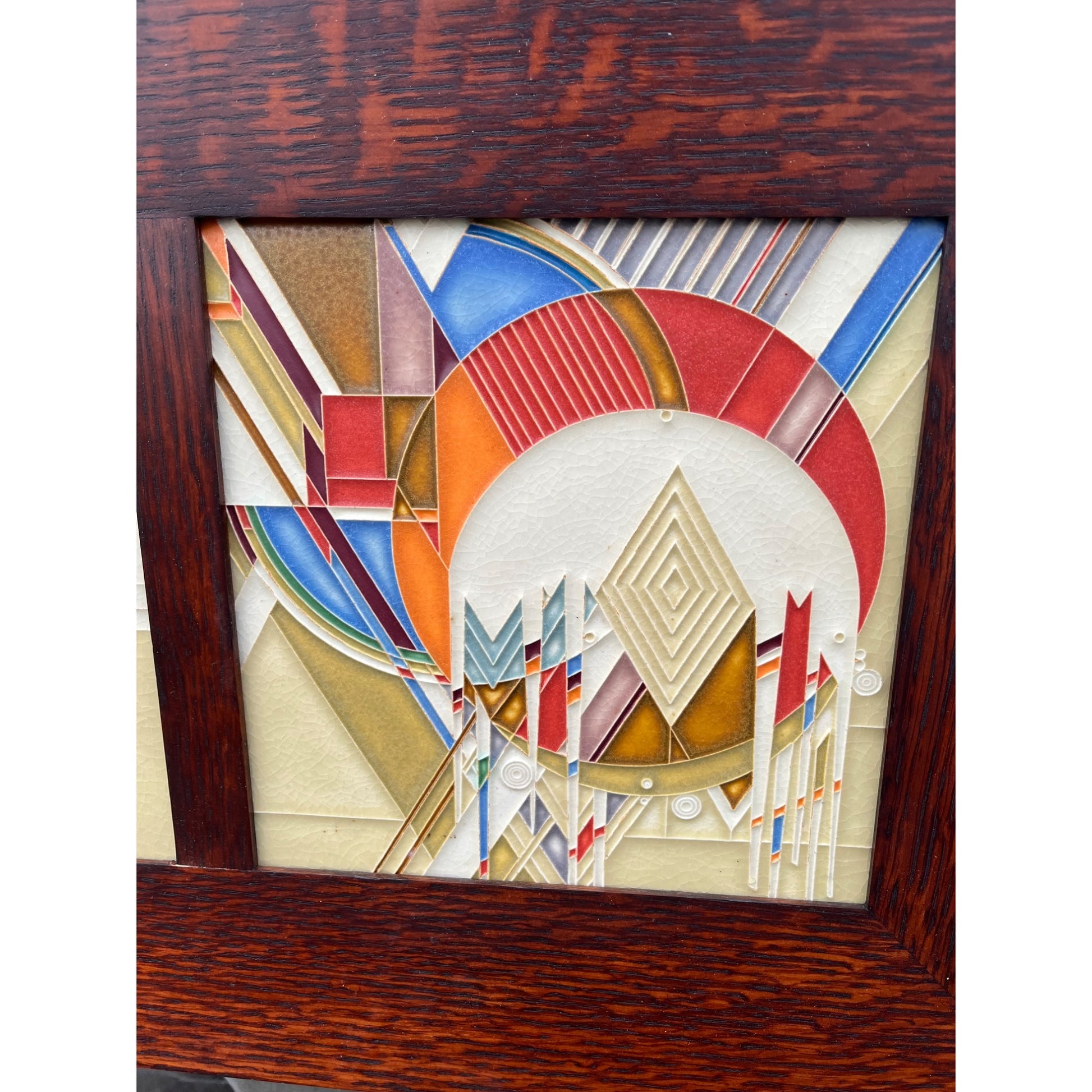 Vintage Frank Lloyd Wright Foundation Motawi Tiles Quartersawn Oak Framed Art