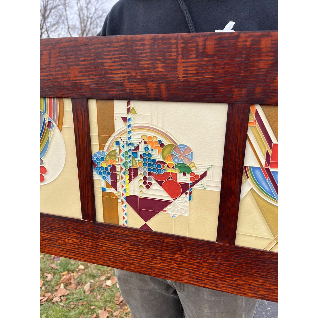 Vintage Frank Lloyd Wright Foundation Motawi Tiles Quartersawn Oak Framed Art