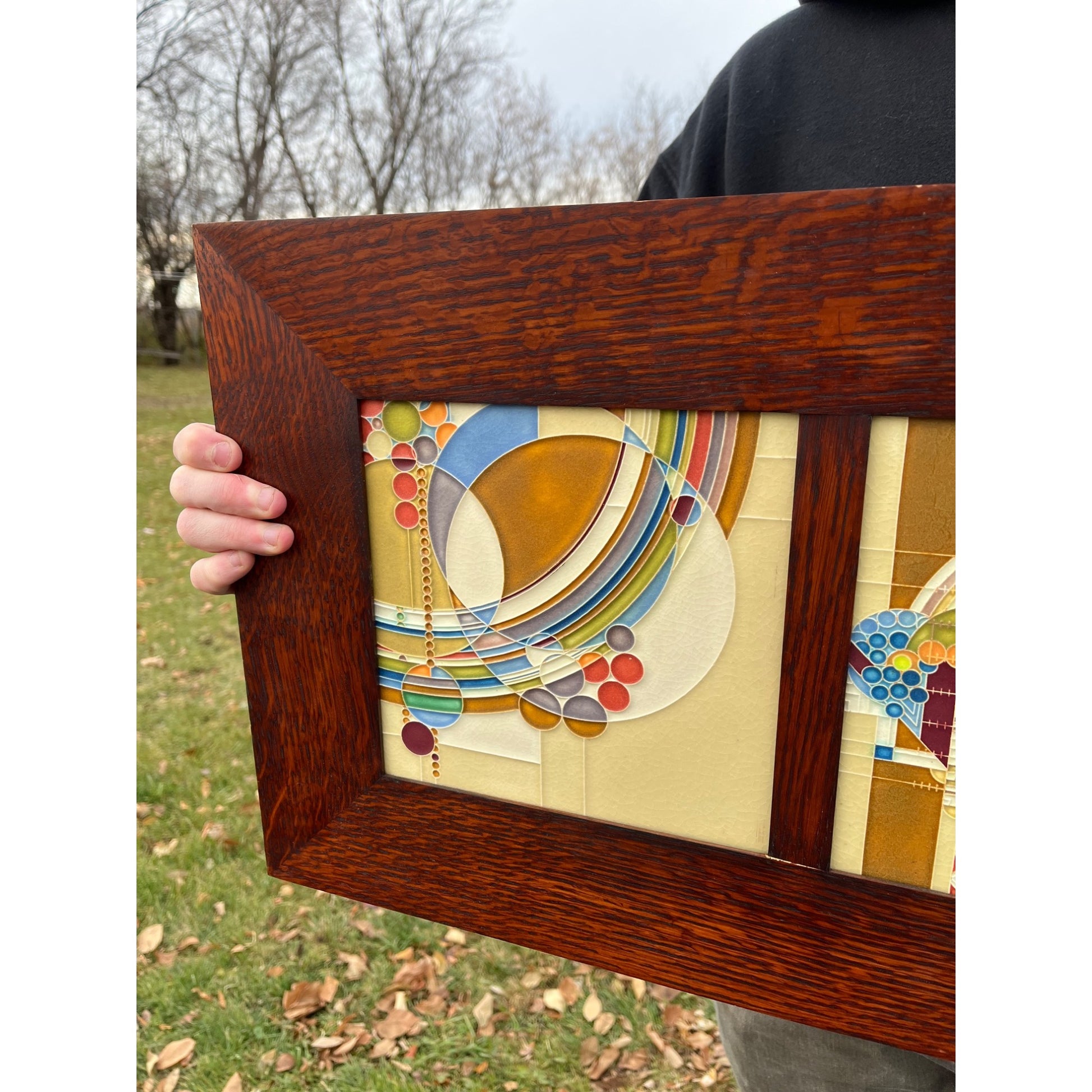 Vintage Frank Lloyd Wright Foundation Motawi Tiles Quartersawn Oak Framed Art