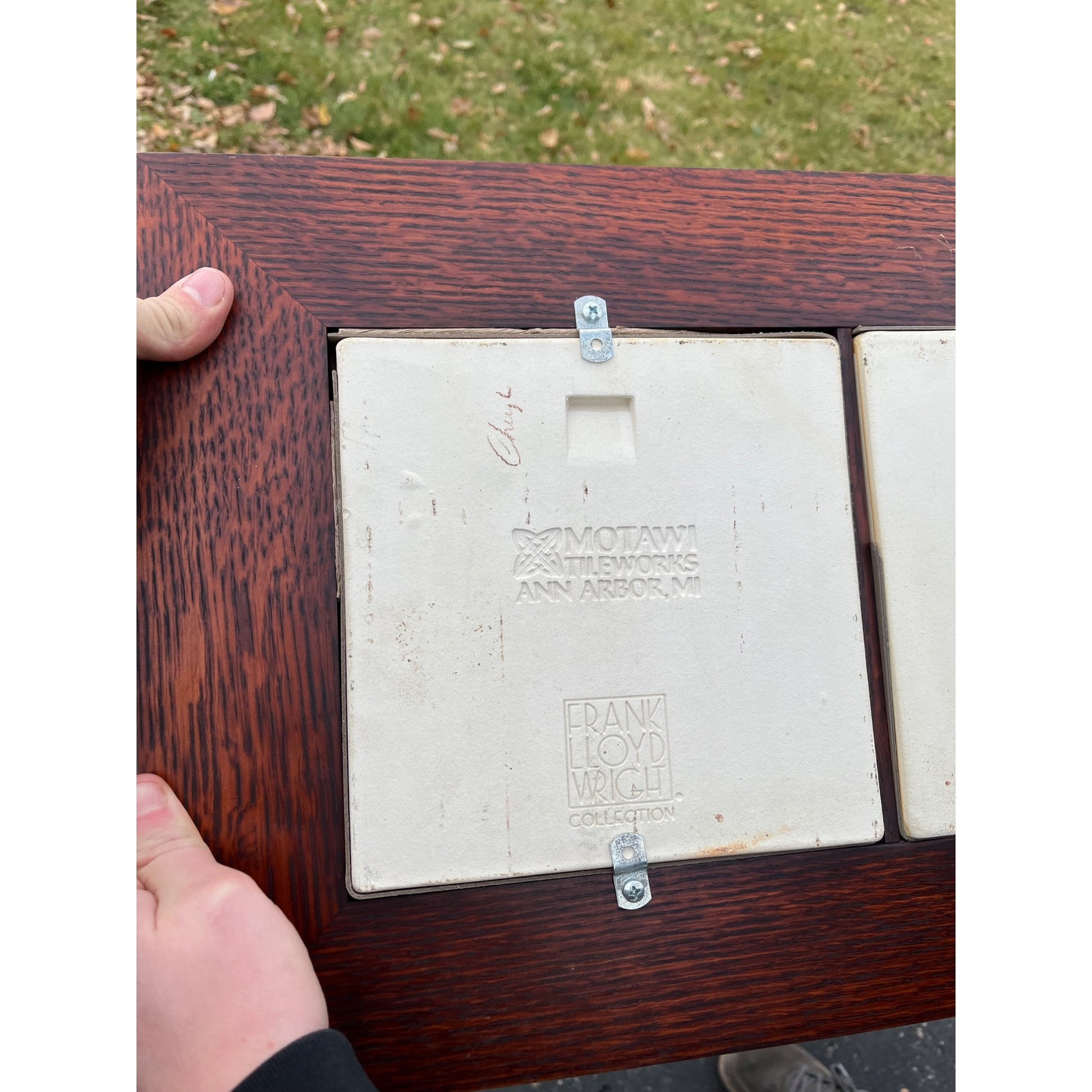 Vintage Frank Lloyd Wright Foundation Motawi Tiles Quartersawn Oak Framed Art