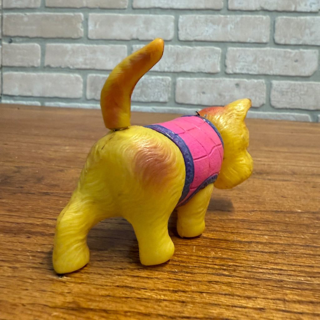 Vintage 1940s Japan Windup Celluloid Dog Nodder Terrier Pink Vest 4.5"