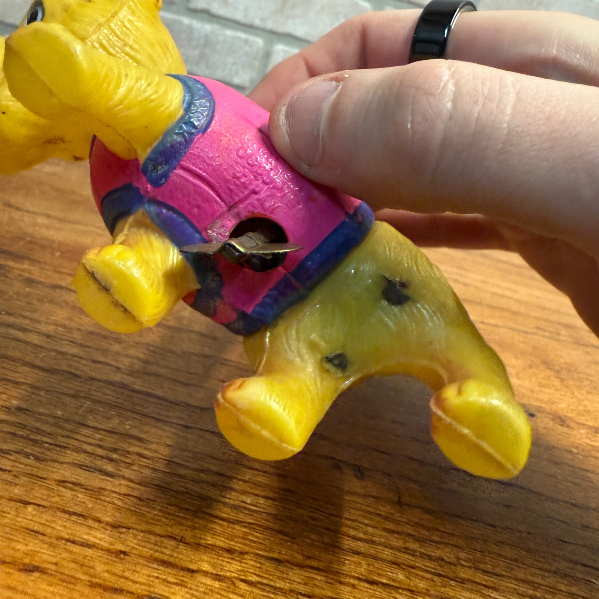 Vintage 1940s Japan Windup Celluloid Dog Nodder Terrier Pink Vest 4.5"