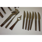 Lot of Vintage MCM Stainless Steel Barware and Serving Utensils, Wooden Handles