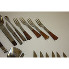 Lot of Vintage MCM Stainless Steel Barware and Serving Utensils, Wooden Handles