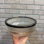 Vintage Pressed Glass Serving Bowl With Diamond-Cut Starburst Pattern & Silverplate Rim Made in England