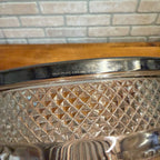 Vintage Pressed Glass Serving Bowl With Diamond-Cut Starburst Pattern & Silverplate Rim Made in England