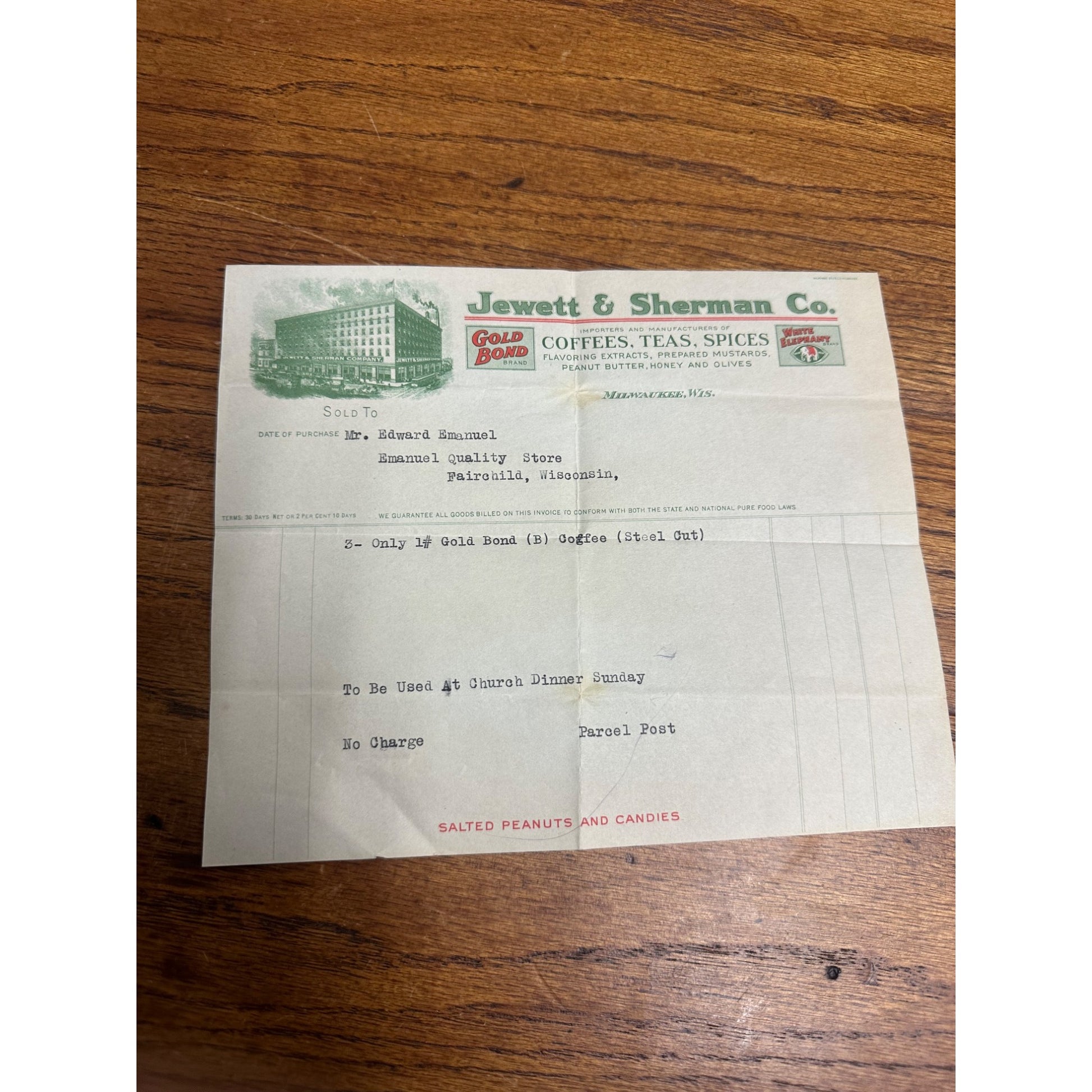 Vintage 1900s Jewett & Sherman Co. Coffee Spices Milwaukee Wis Letterhead