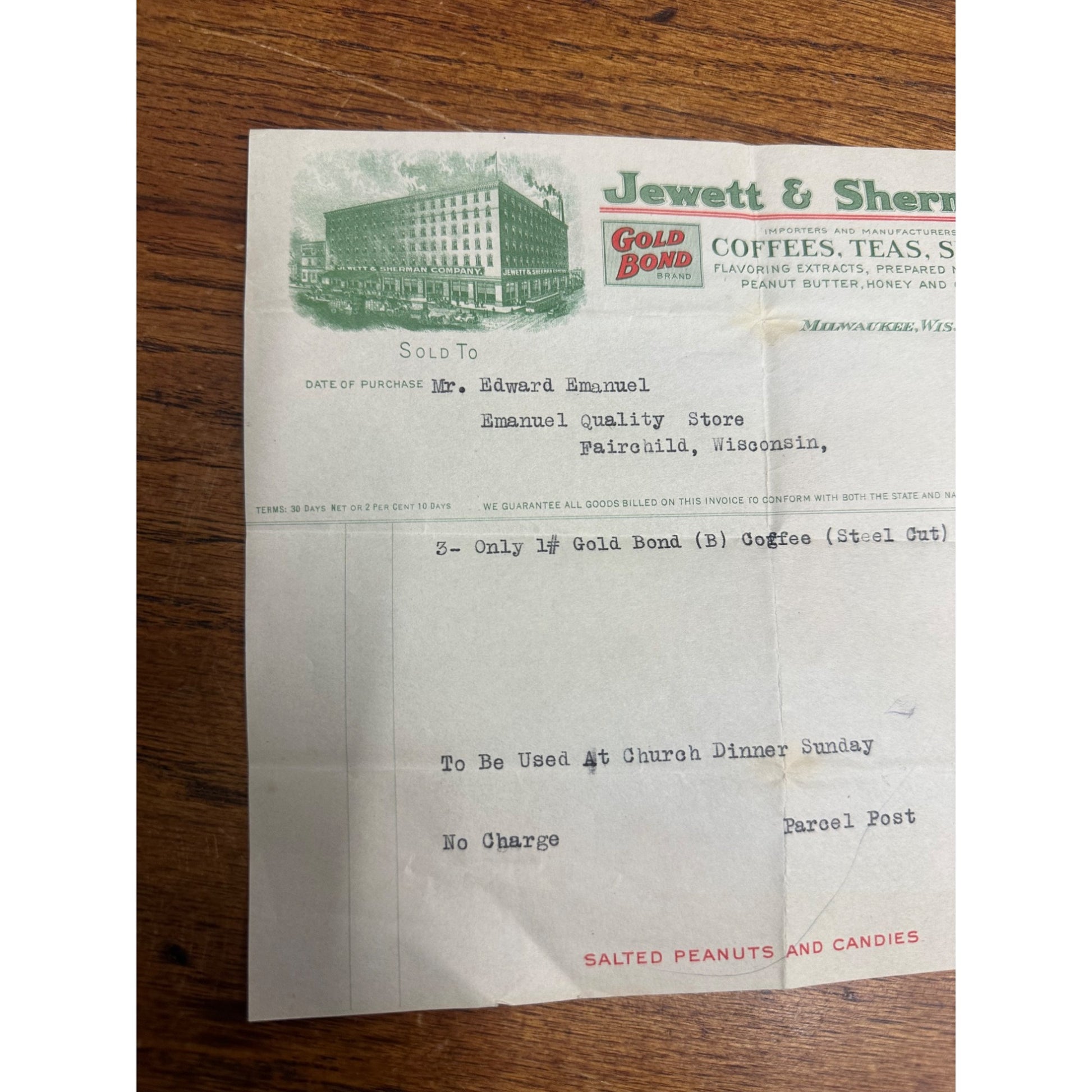 Vintage 1900s Jewett & Sherman Co. Coffee Spices Milwaukee Wis Letterhead