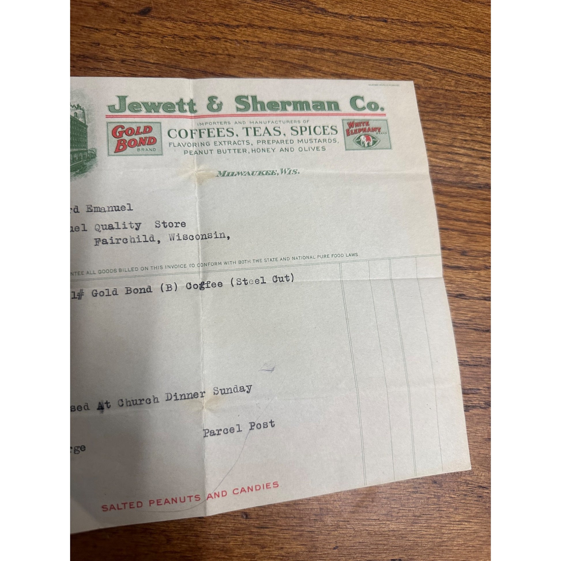 Vintage 1900s Jewett & Sherman Co. Coffee Spices Milwaukee Wis Letterhead